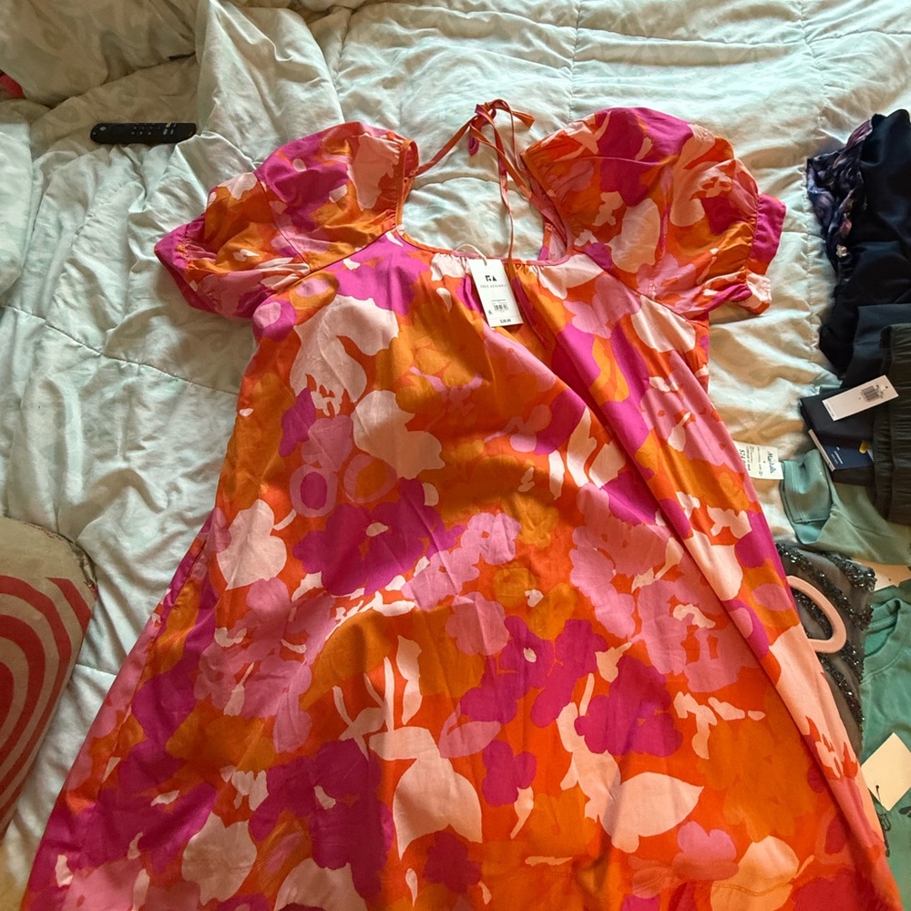 Vibrant Pink and Orange Floral Dress